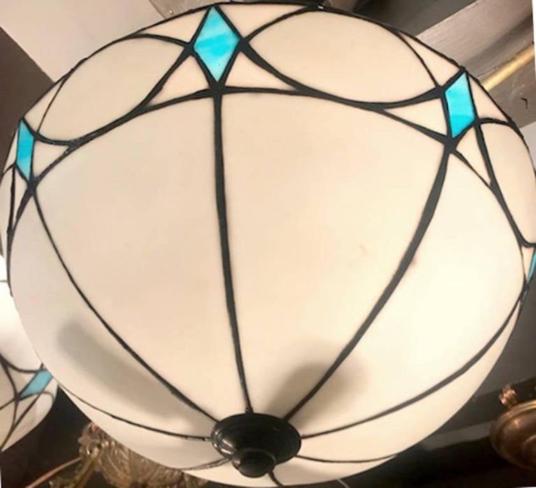 Set of Six Leaded Glass Light Fixtures For Sale at 1stDibs