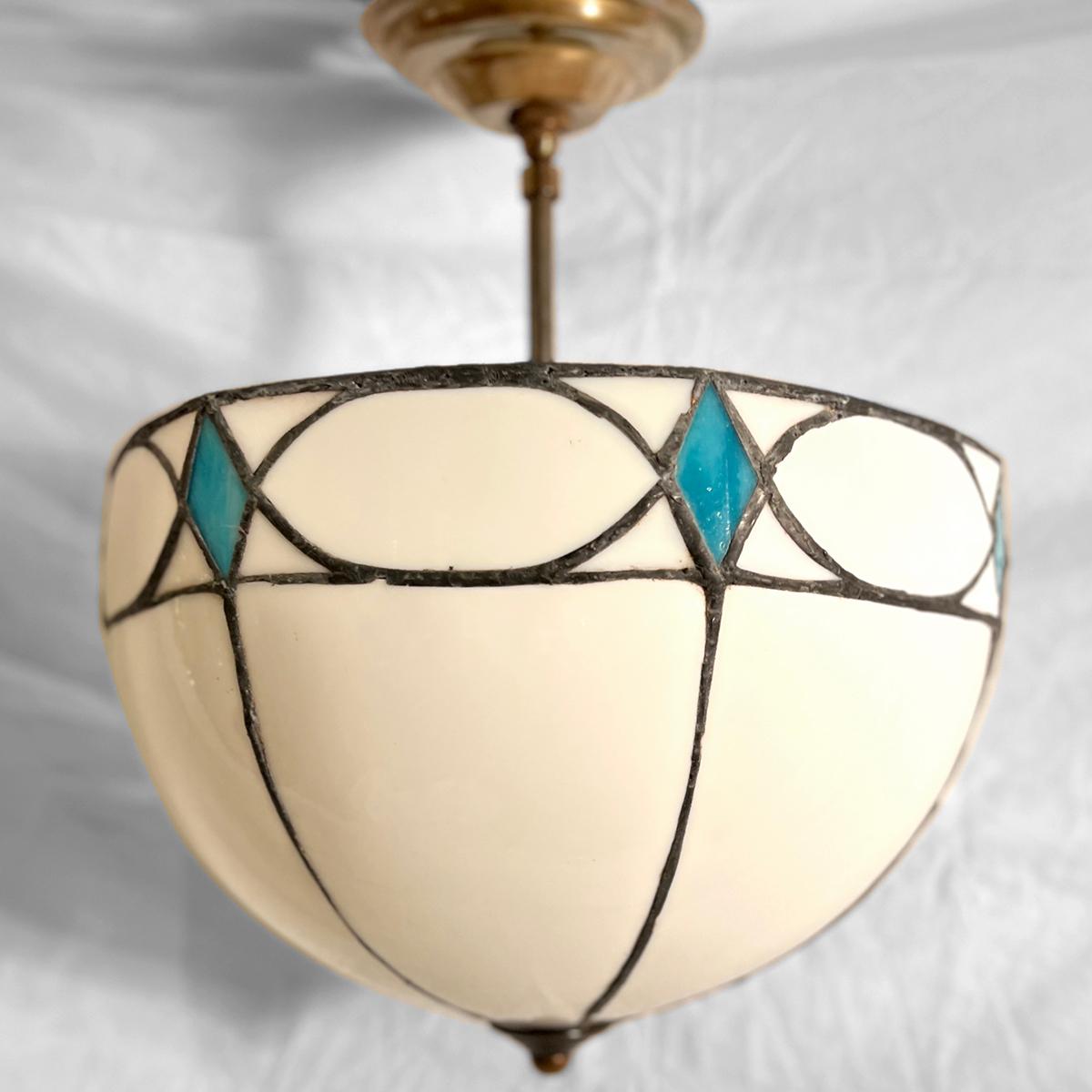 English Set of Leaded Glass Light Fixtures, Sold Individually For Sale