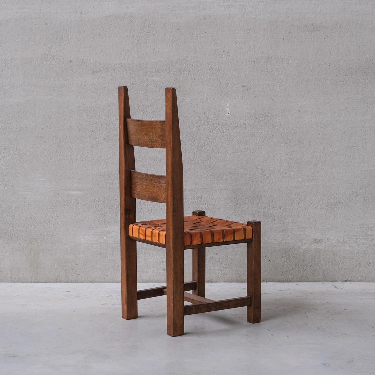 20th Century Set of Six Leather and Oak Mid-Century Dutch Dining Chairs For Sale