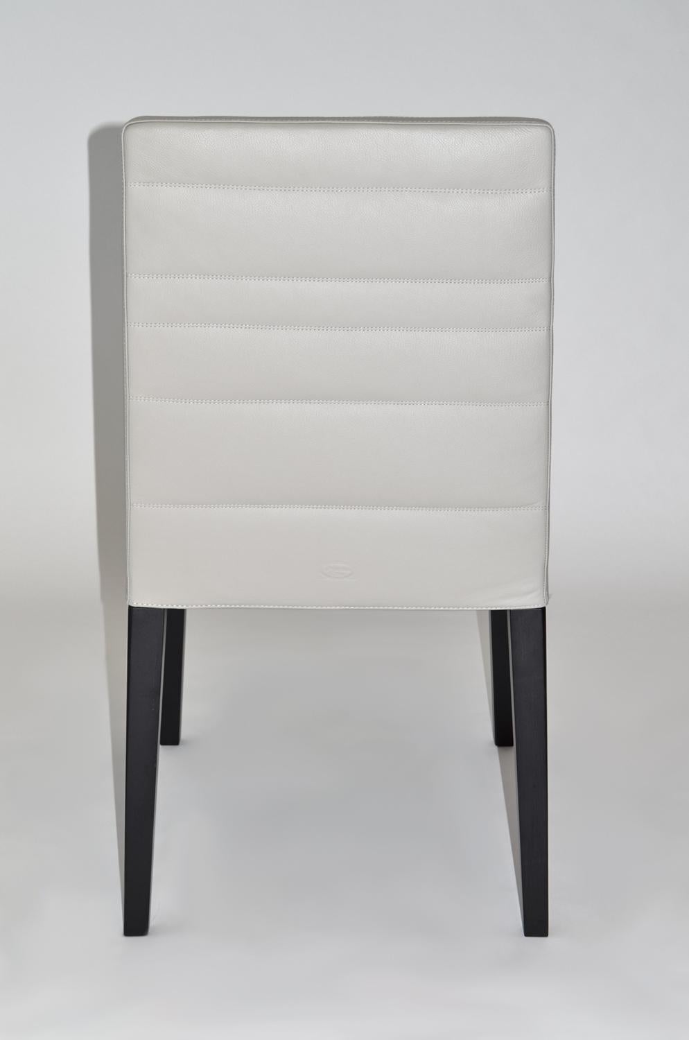 Italian Set of Six Leather and Wood Dining Chairs by Poltrona Frau, 'Louise'  For Sale