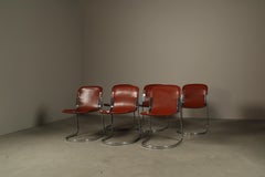 Set of six leather cantilever dining chairs by Willy Rizzo for Cidue, Italy, 197