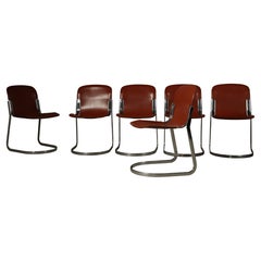 Set of six leather cantilever dining chairs by Willy Rizzo for Cidue, Italy, 197