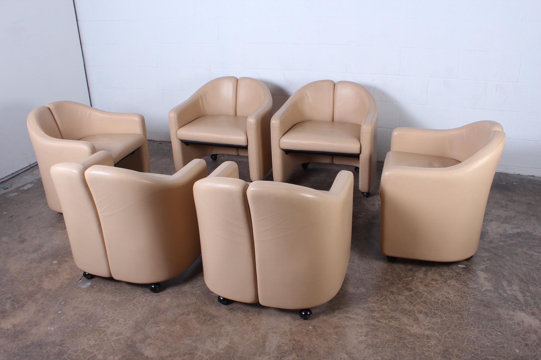 Late 20th Century Set of Six Leather Chairs by Eugenio Gerli for Tecno
