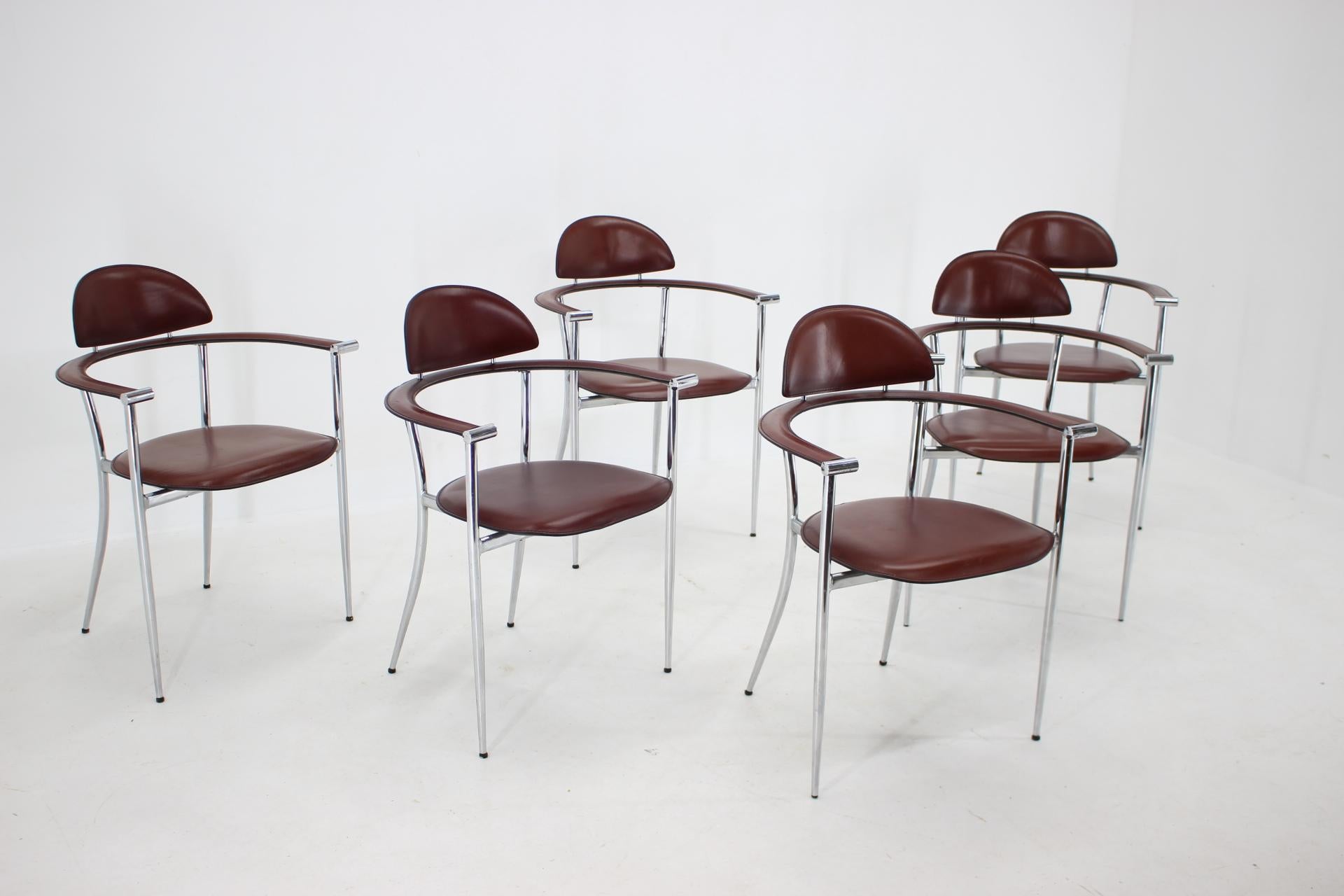 Minimalist Set of Six Leather Dining Chairs by Arrben, Italy, 1980s