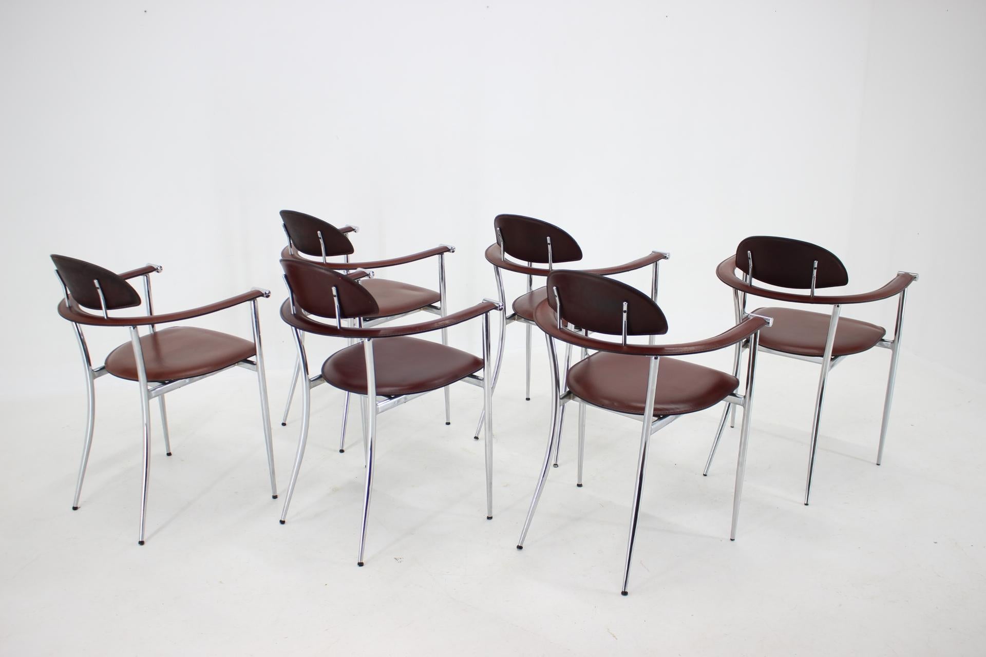 Italian Set of Six Leather Dining Chairs by Arrben, Italy, 1980s