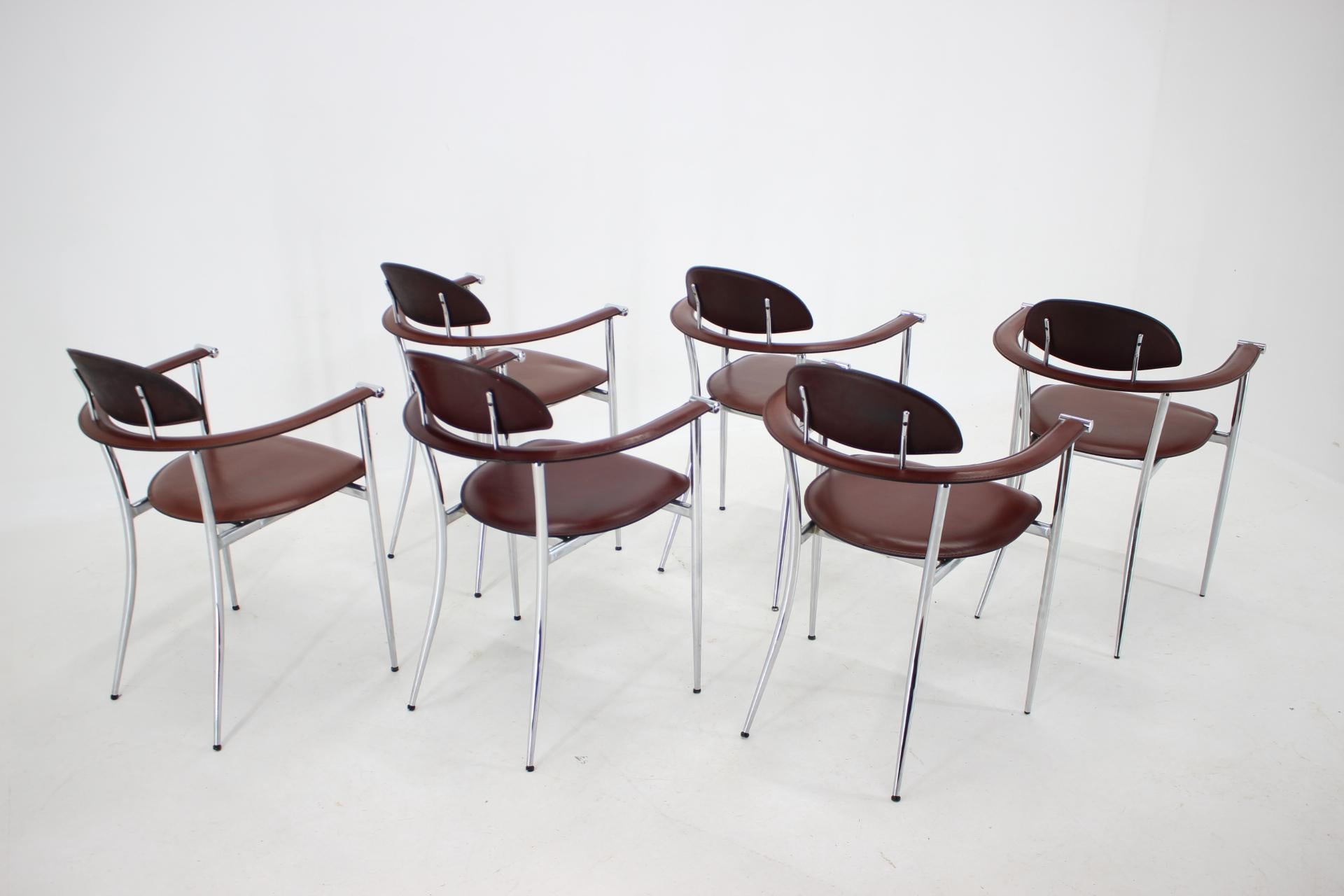 Set of Six Leather Dining Chairs by Arrben, Italy, 1980s In Good Condition In Praha, CZ
