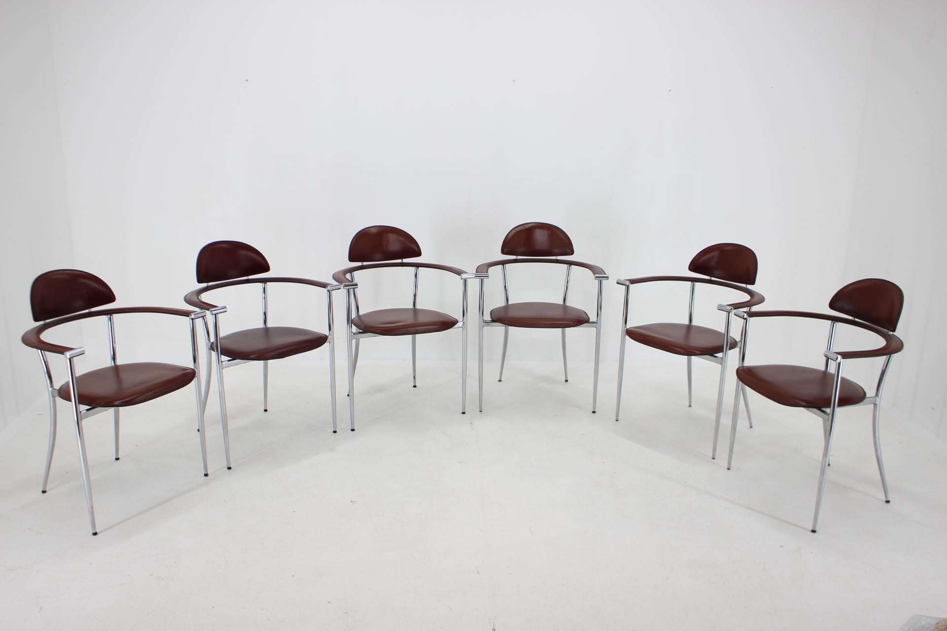 Late 20th Century Set of Six Leather Dining Chairs by Arrben, Italy, 1980s