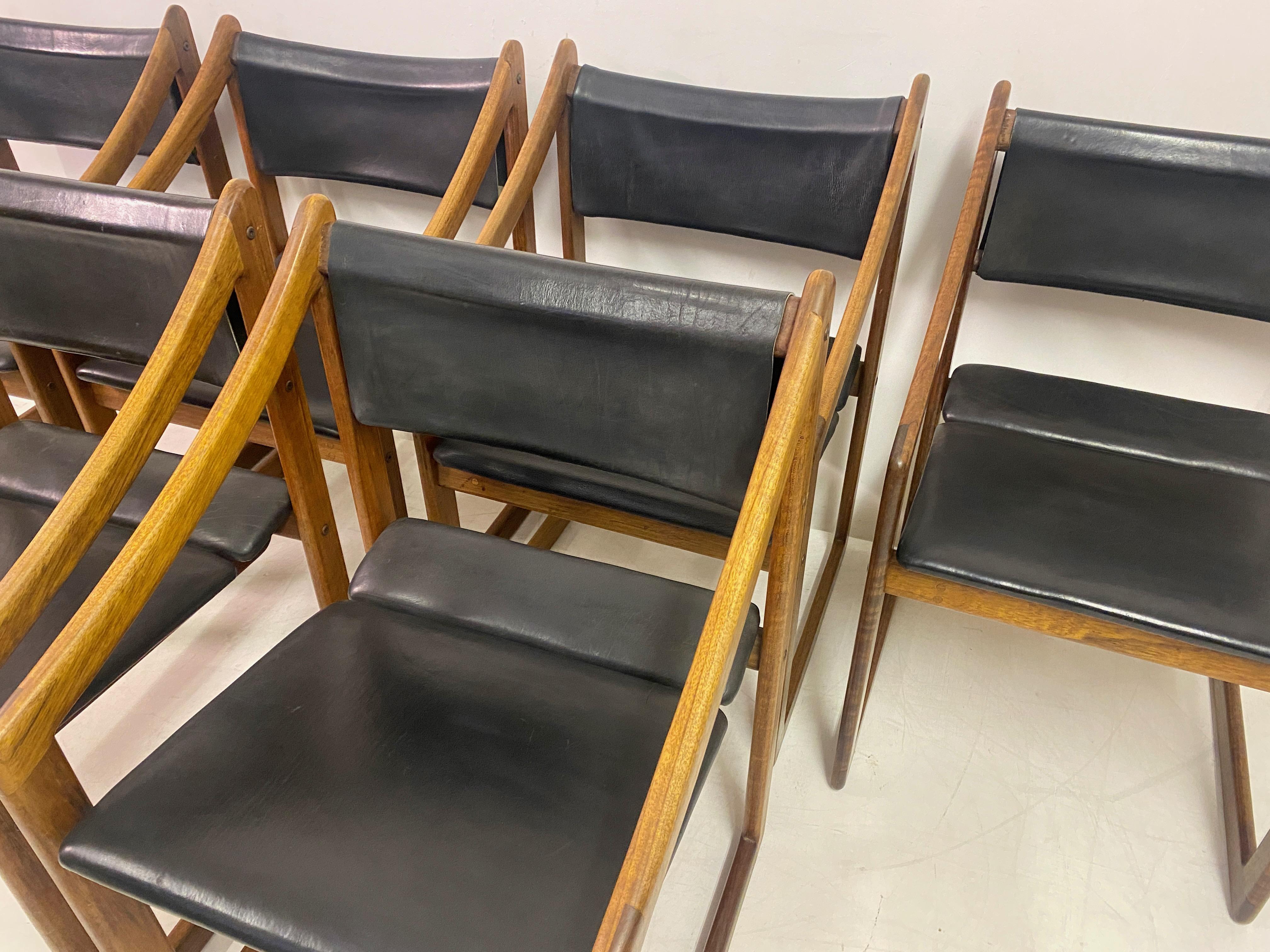 Mid-Century Modern Set of Six Leather Dining Chairs by Gerald McCabe For Sale