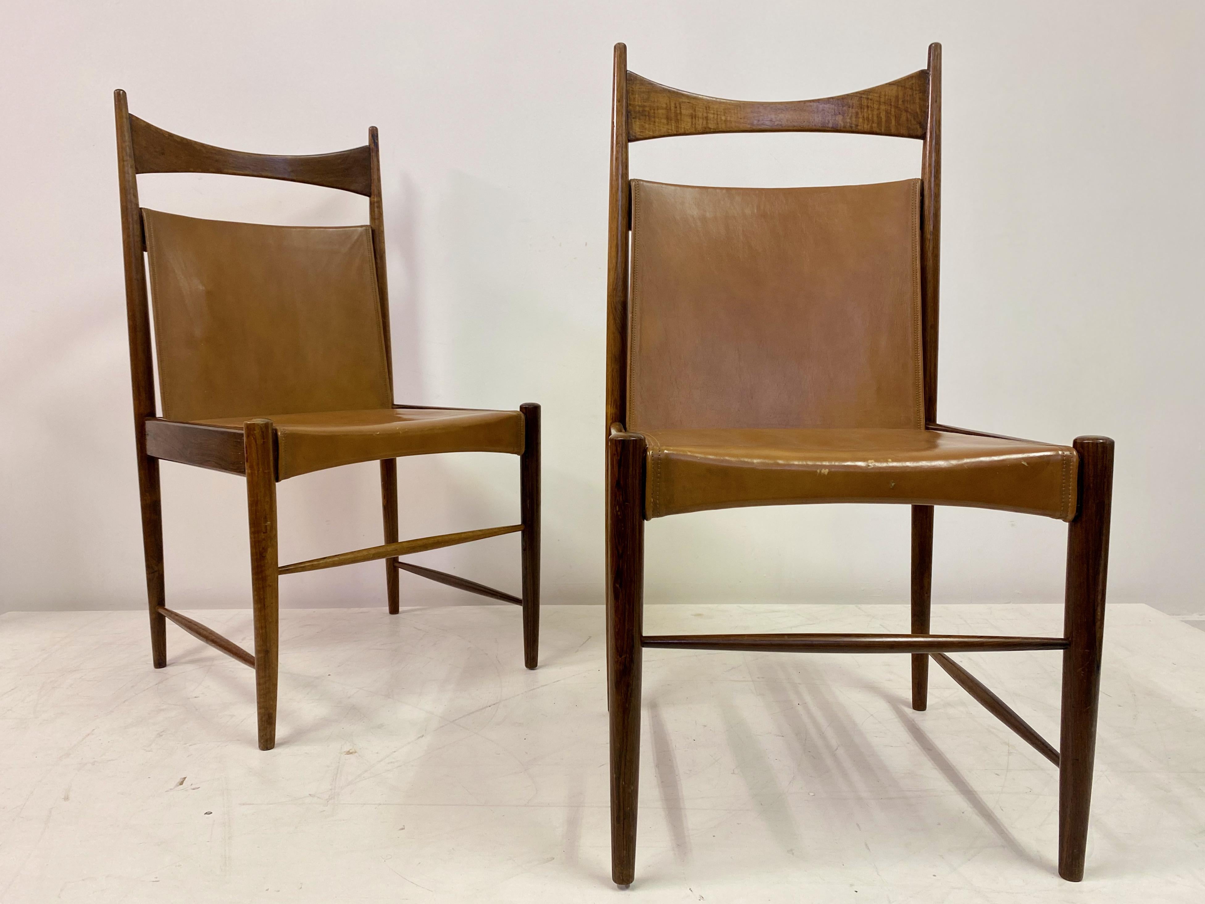Set of Six Leather Dining Chairs by Sergio Rodrigues For Sale 6