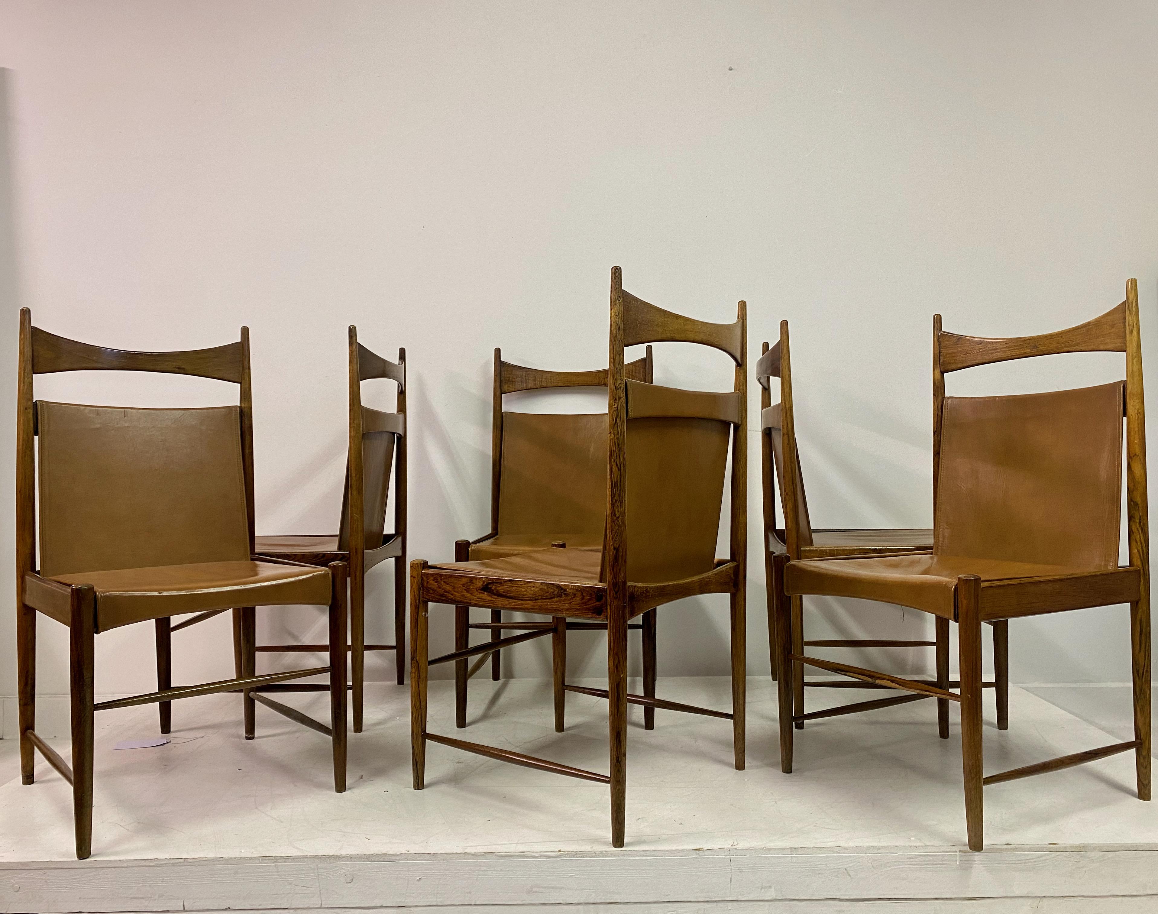 Brazilian Set of Six Leather Dining Chairs by Sergio Rodrigues For Sale