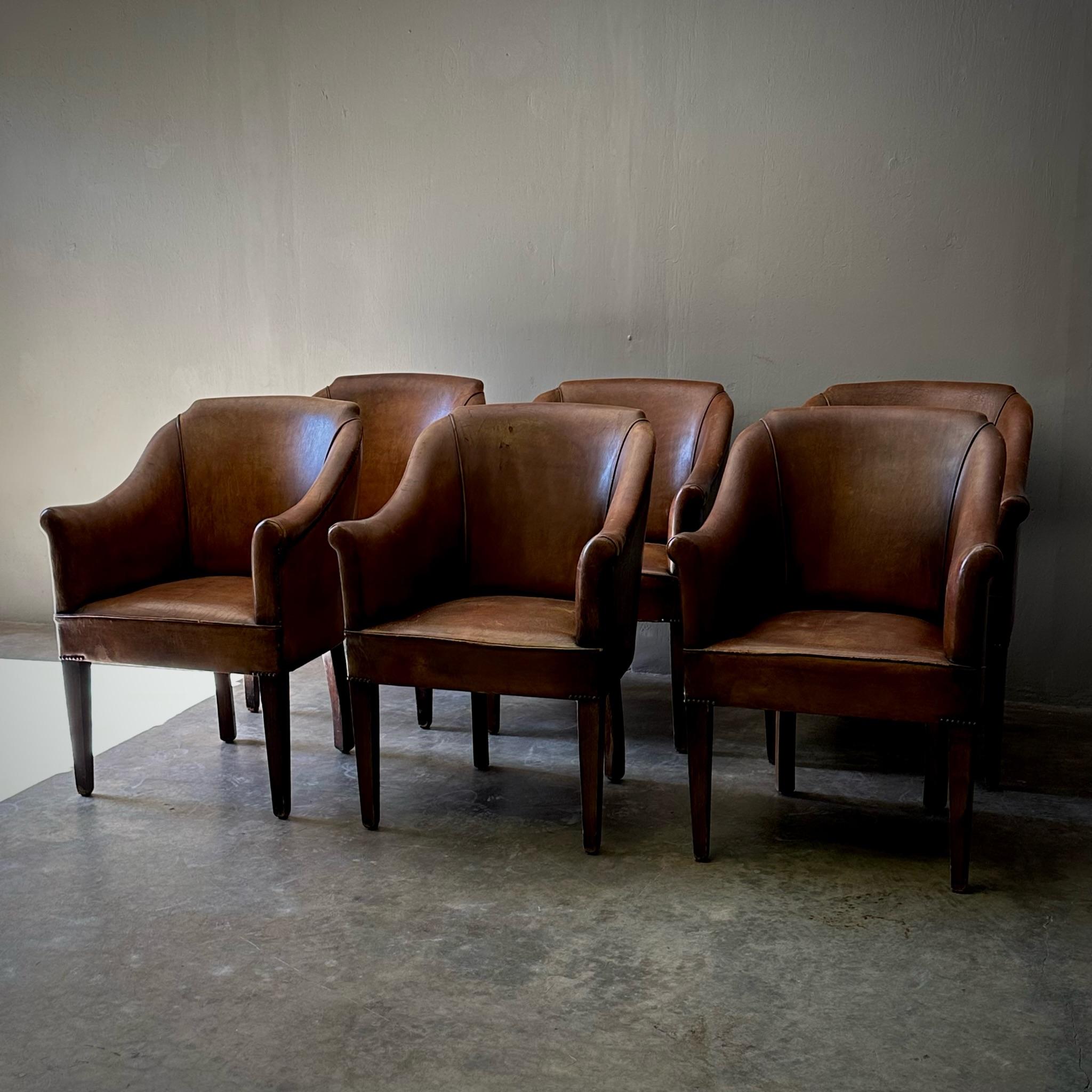 Dutch Set of Six Leather Dining Chairs