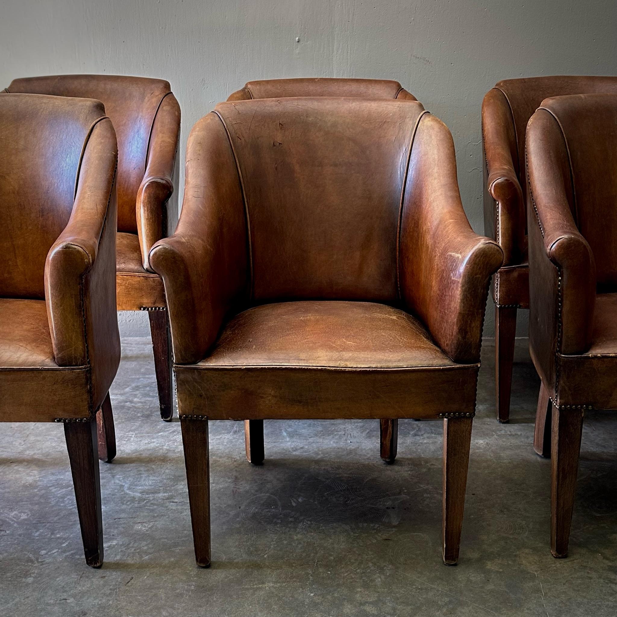 Set of Six Leather Dining Chairs In Good Condition In Los Angeles, CA
