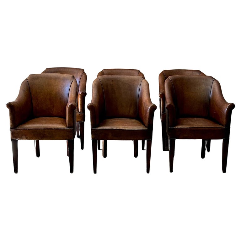 Set of Six Leather Dining Chairs For Sale at 1stDibs