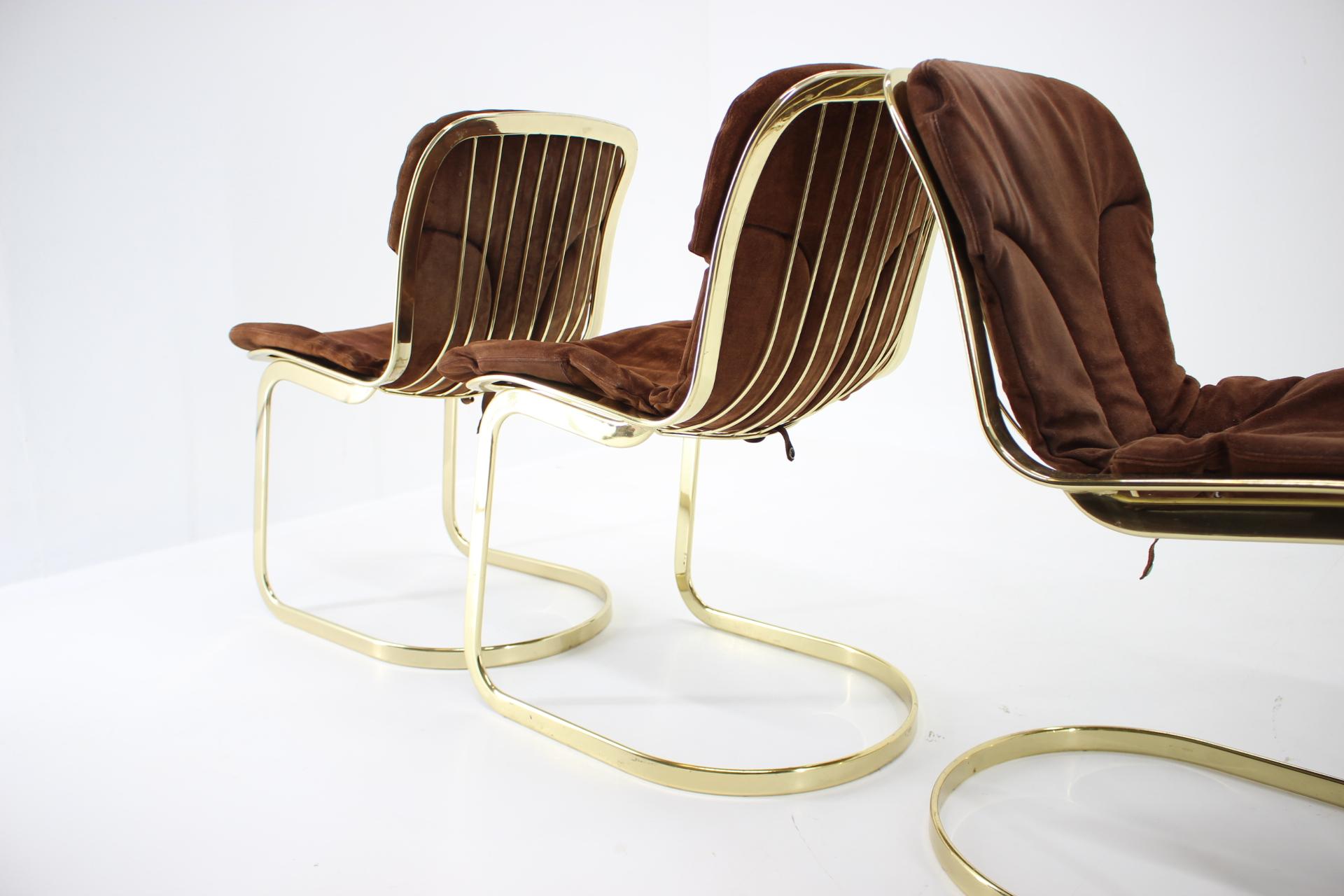 Mid-Century Modern Set of Six Leather Italian Dining Chairs by Willy Rizzo for Cidue, 1970s