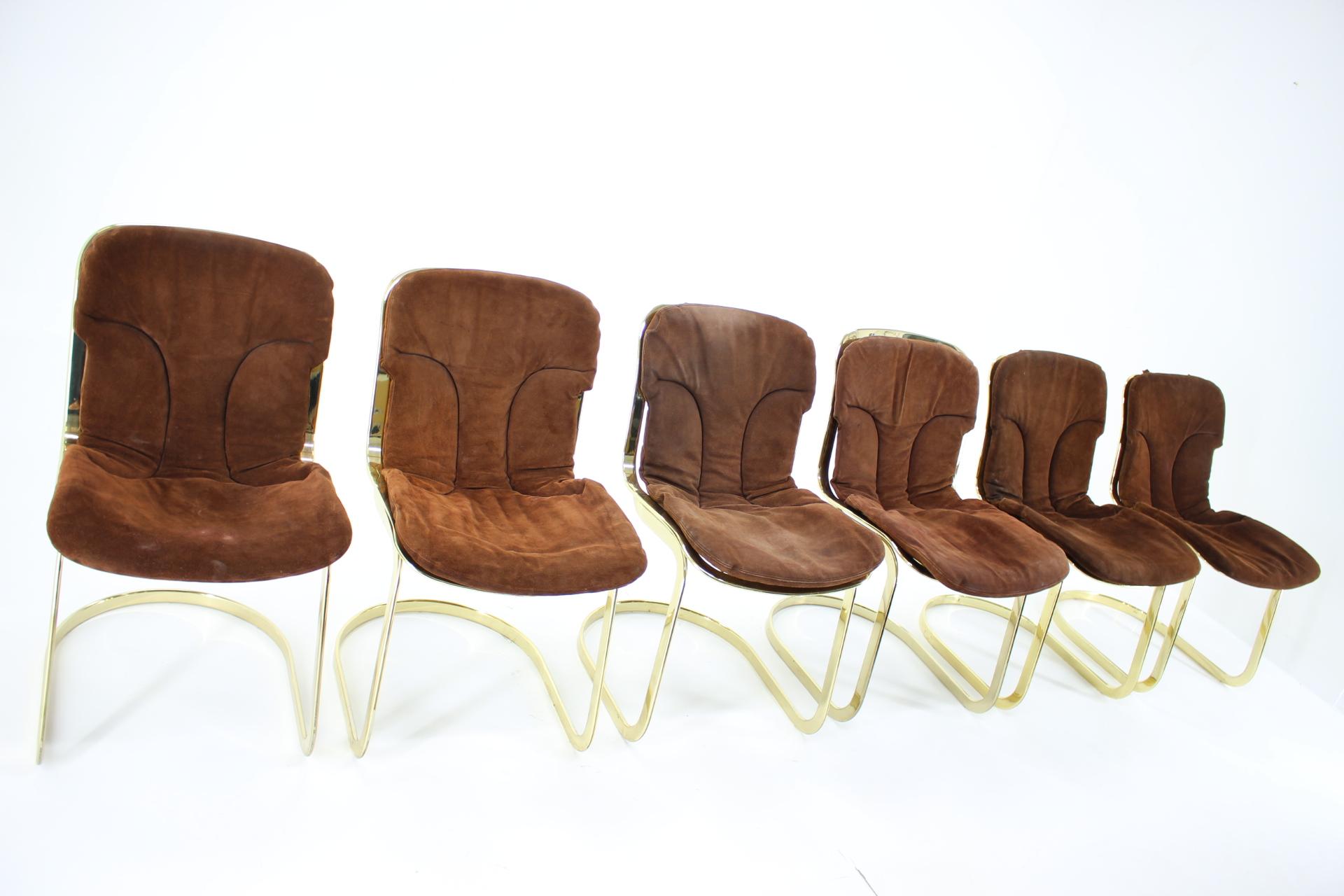 Set of Six Leather Italian Dining Chairs by Willy Rizzo for Cidue, 1970s In Good Condition In Praha, CZ