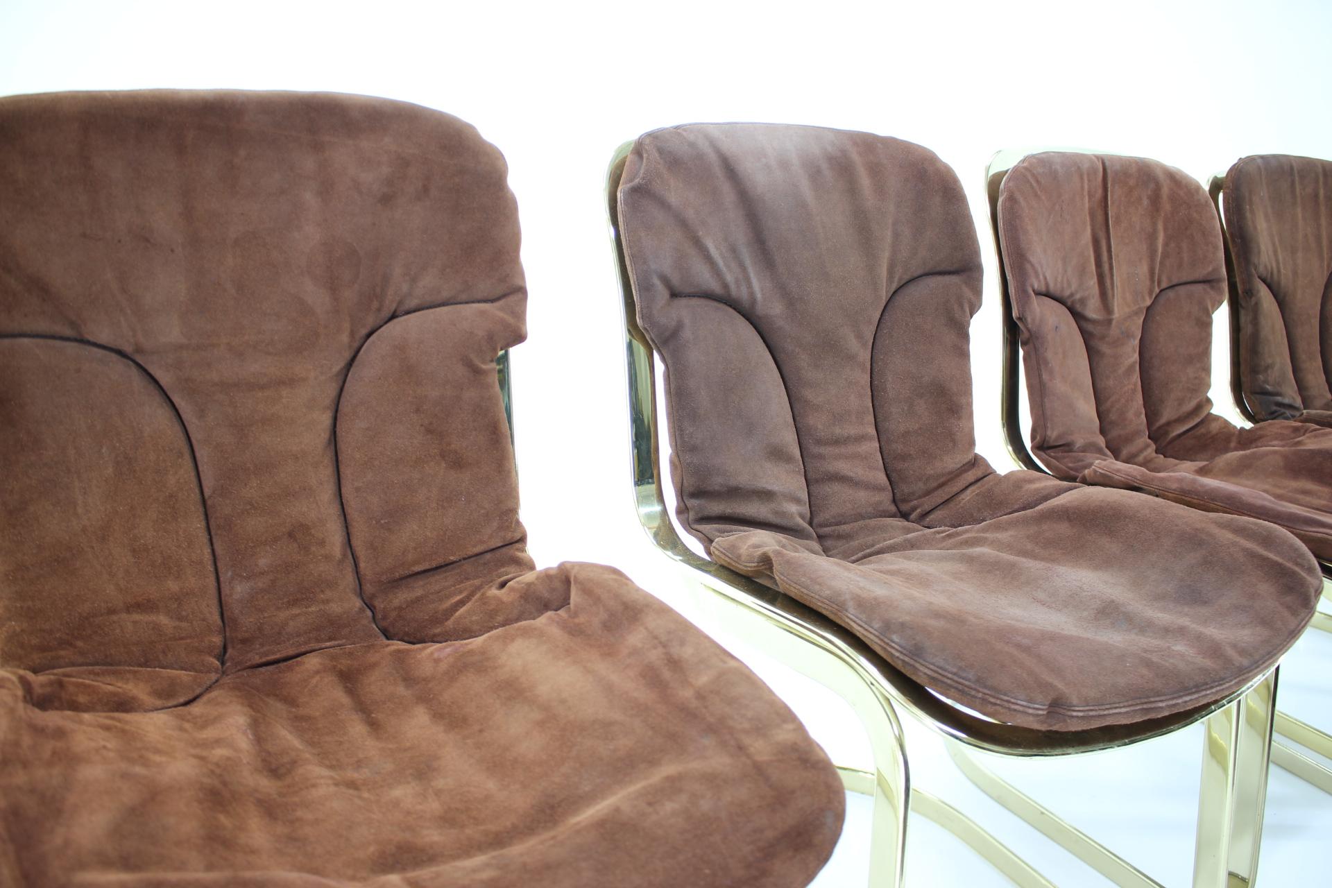 Set of Six Leather Italian Dining Chairs by Willy Rizzo for Cidue, 1970s 1