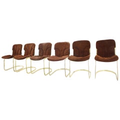 Set of Six Leather Italian Dining Chairs by Willy Rizzo for Cidue, 1970s