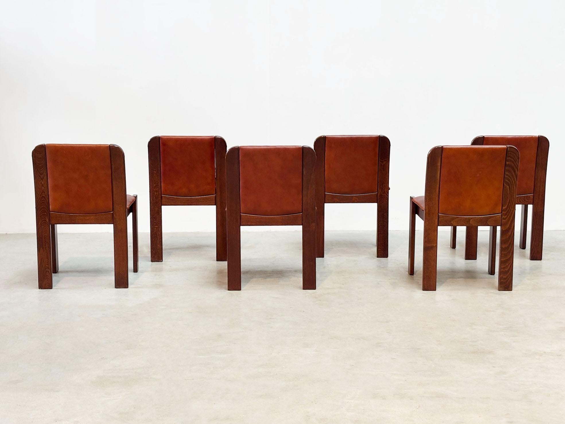 Set of six leather Italian dining chairs 1