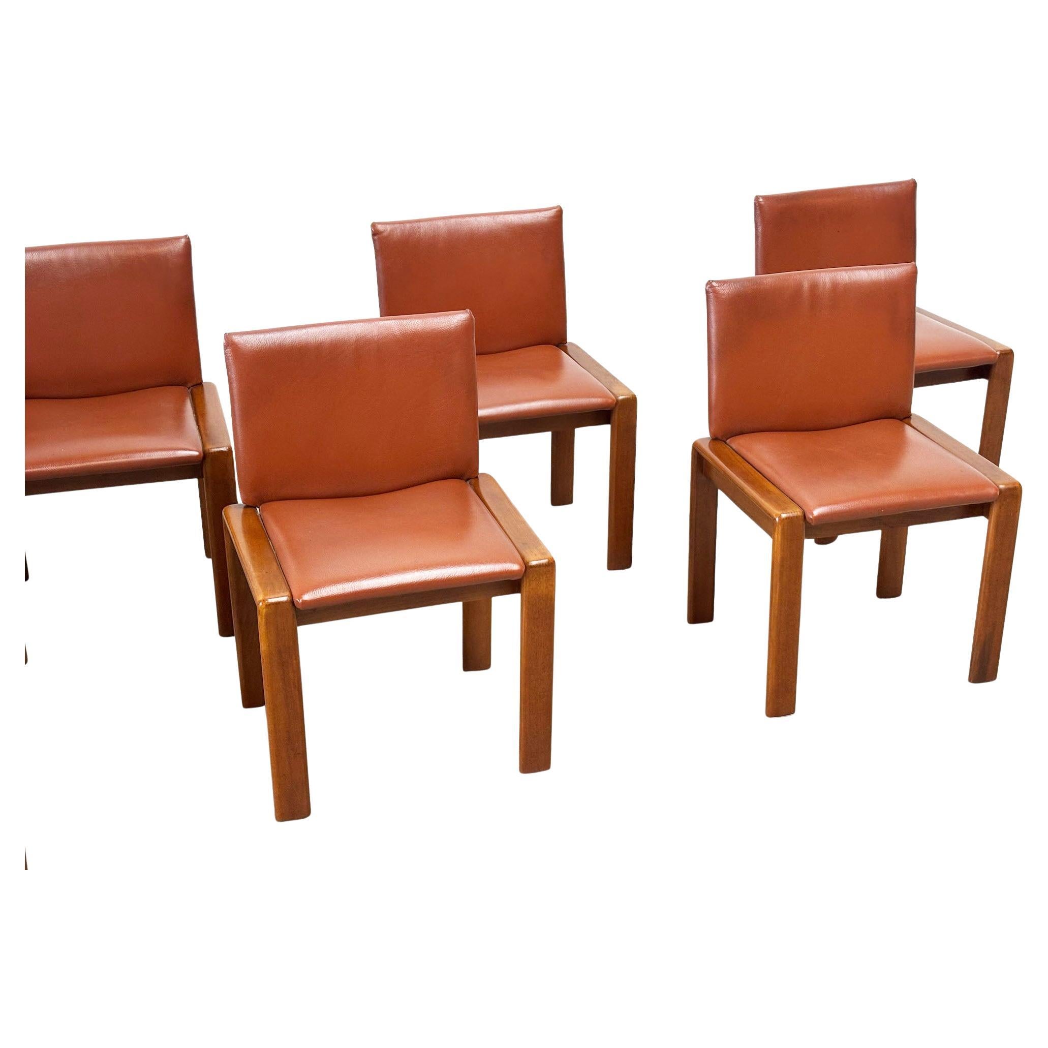 Set of six leather Italian dining chairs