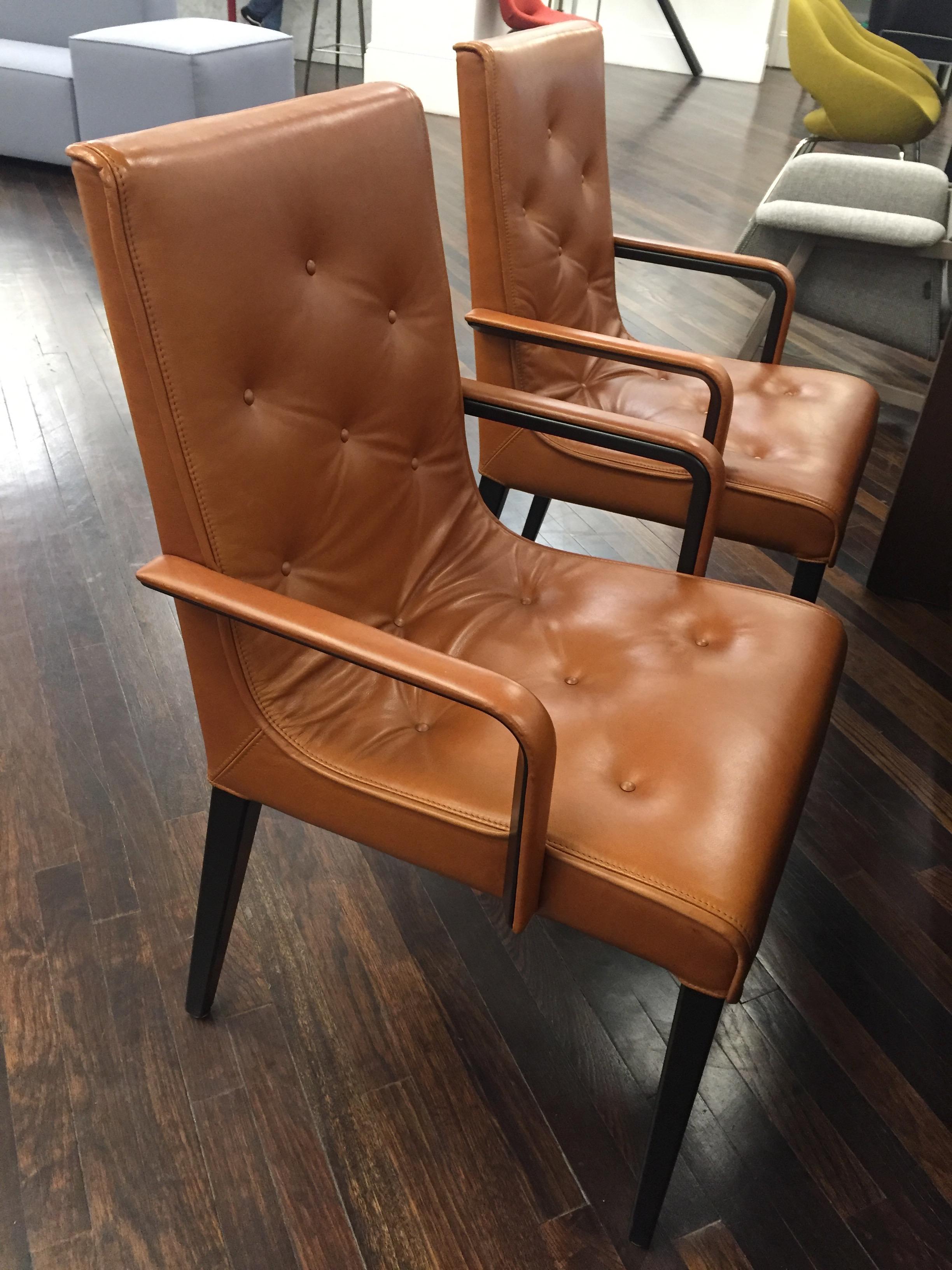 Set of Six Wittmann Leather Leslie Arm and Side Chairs In Excellent Condition In New York, NY