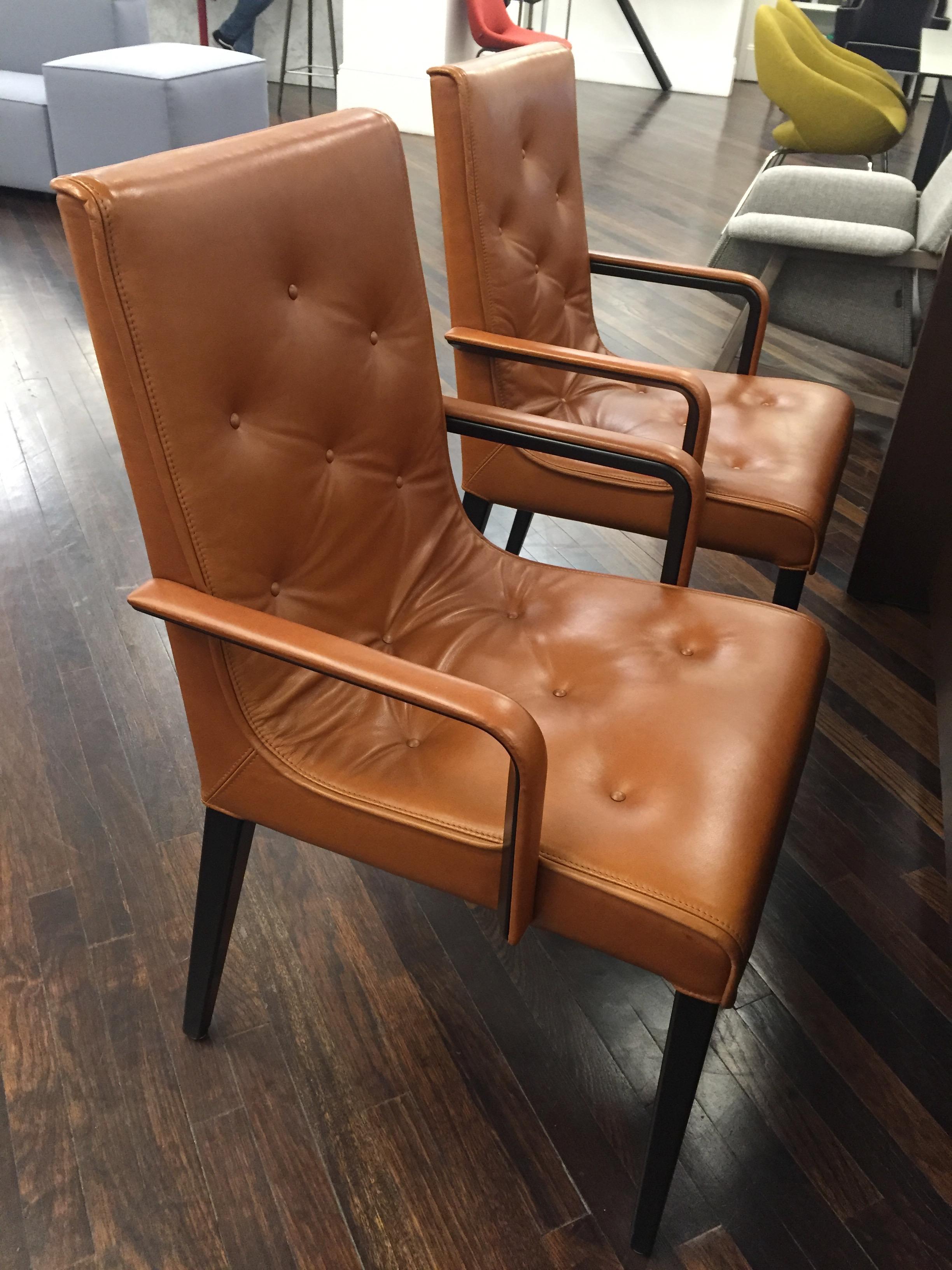 Set of Six Wittmann Leather Leslie Arm and Side Chairs 1