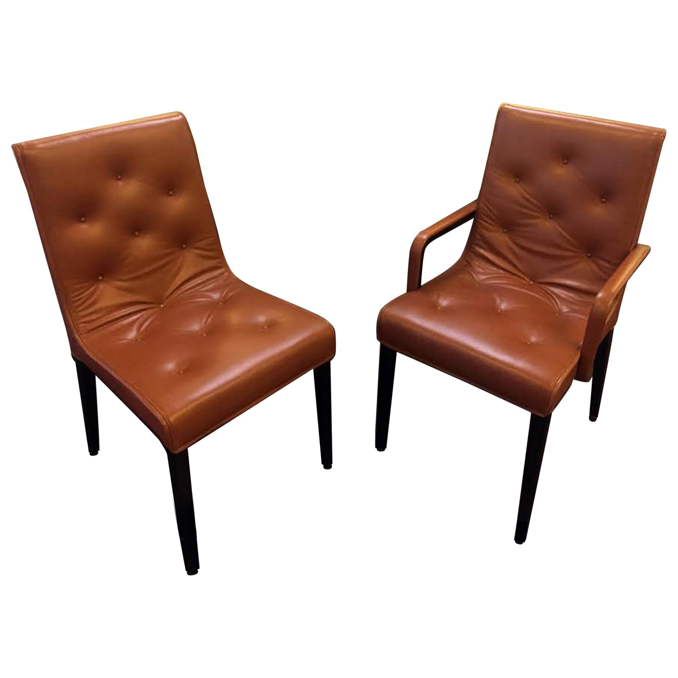 Set of Six Wittmann Leather Leslie Arm and Side Chairs