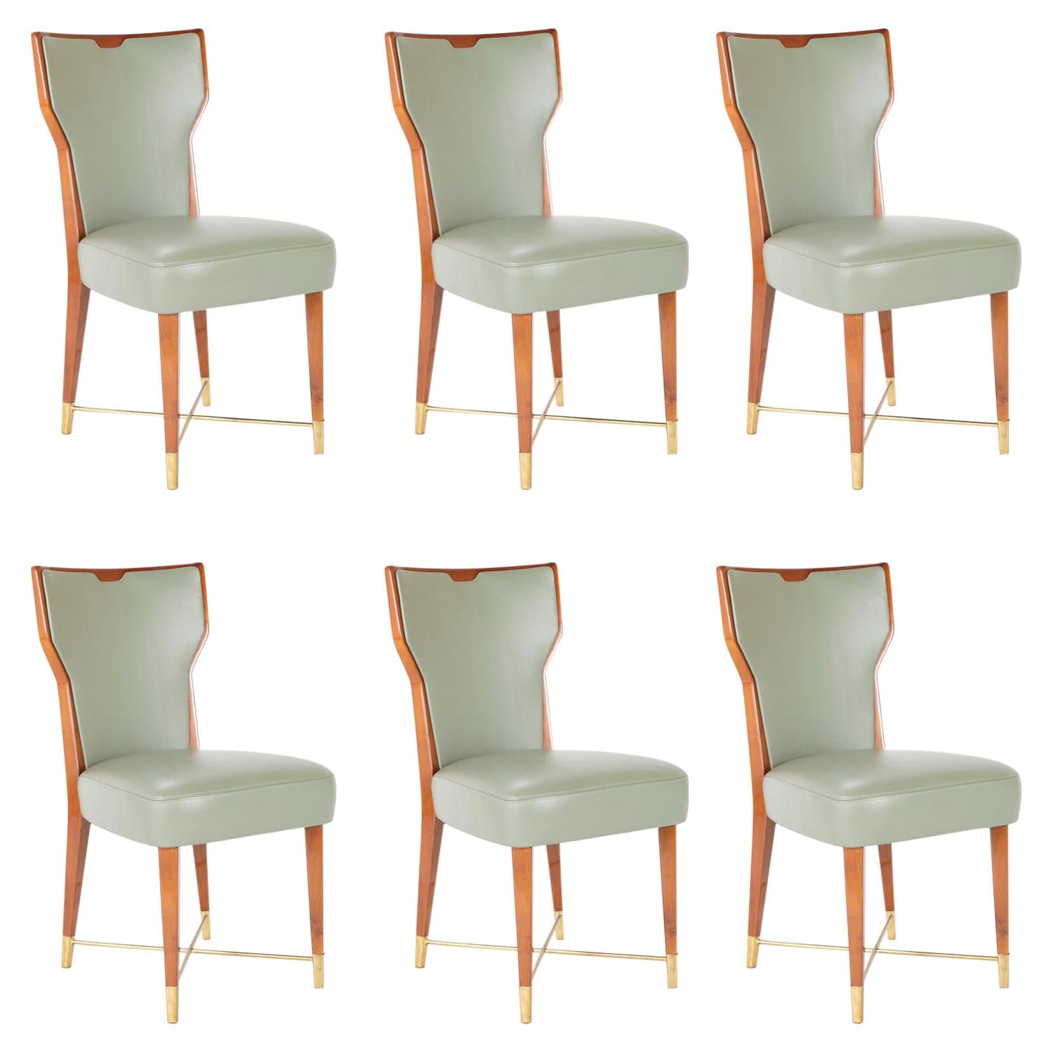 Set of Six Leather & Mahogany Dining Chairs Designed by Giorgio Ramponi