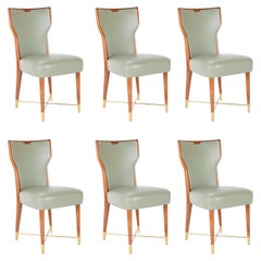 Set of Six Leather & Mahogany Dining Chairs Designed by Giorgio Ramponi