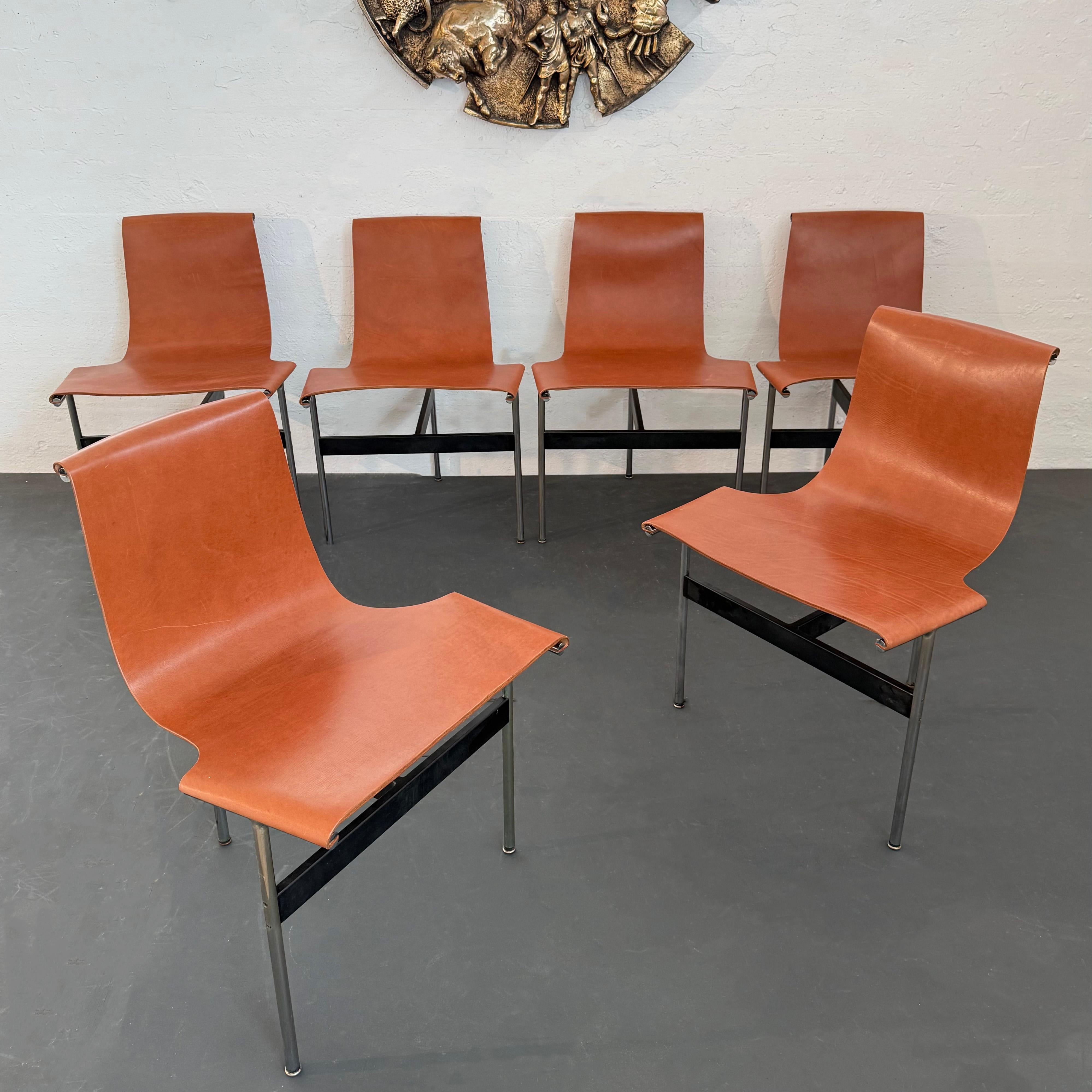 Mid-Century Modern Set of Six Leather 
