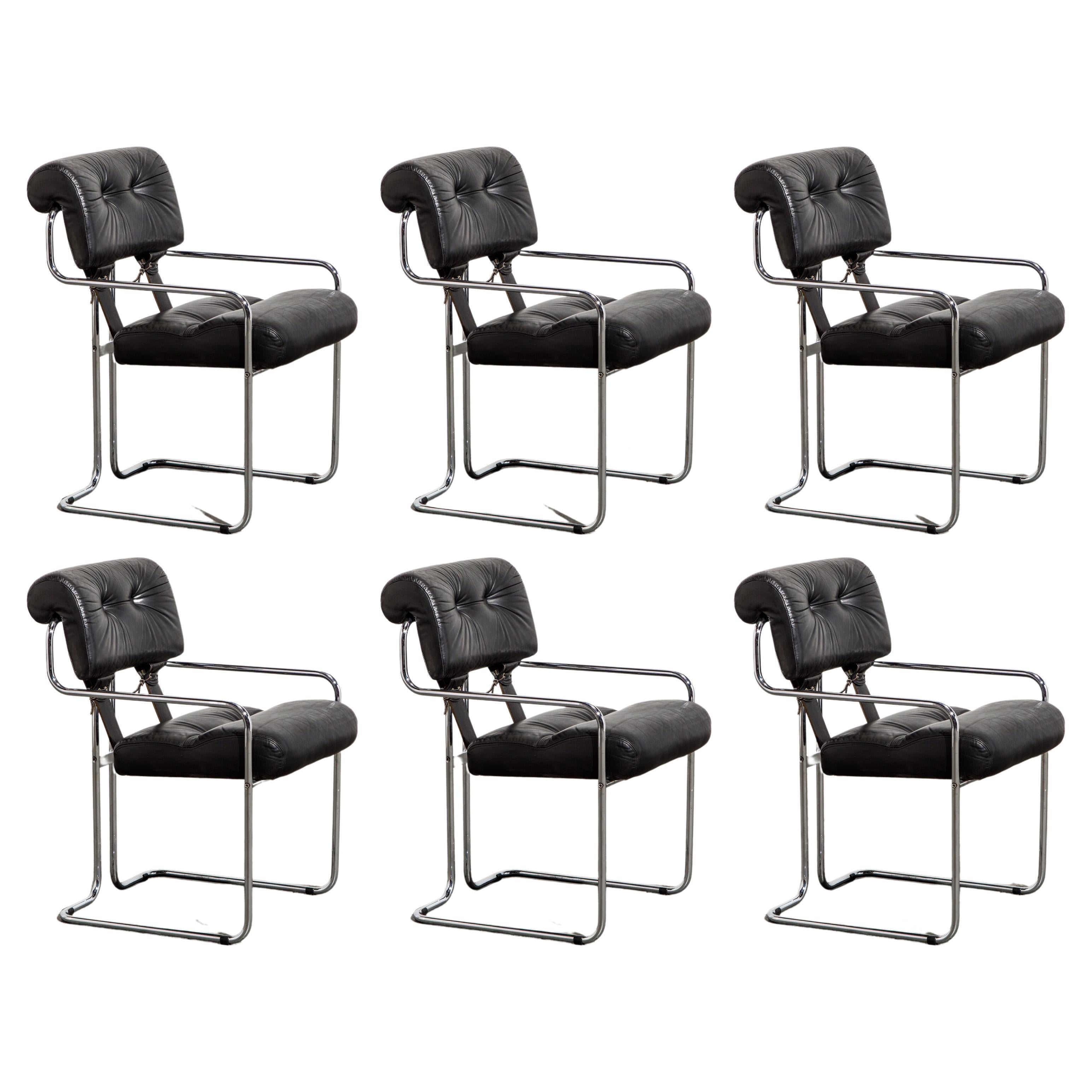 Set of Six Leather 'Tucroma Chairs' by Guido Faleschini for i4 Mariani, 1970s