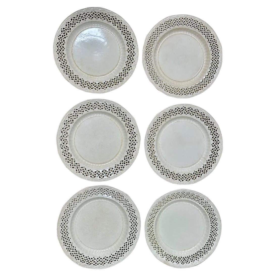 Set of Six Leeds Creamware Reticulated Plates, 18th century