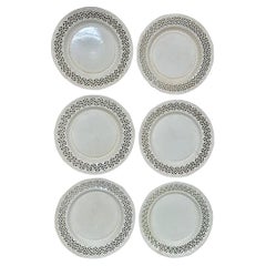 Set of Six Leeds Creamware Reticulated Plates, 18th century