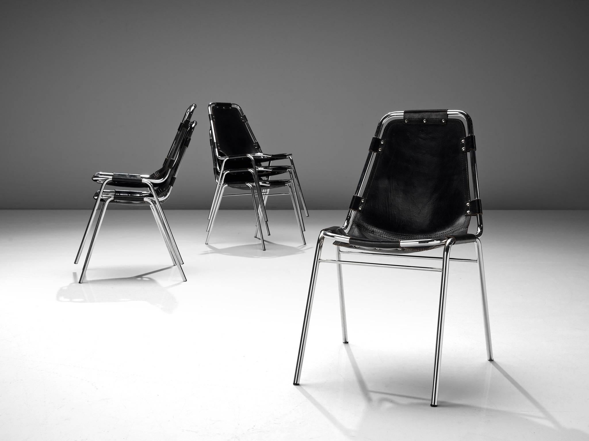 French Set of Six Les Arcs Chairs Selected by Charlotte Perriand