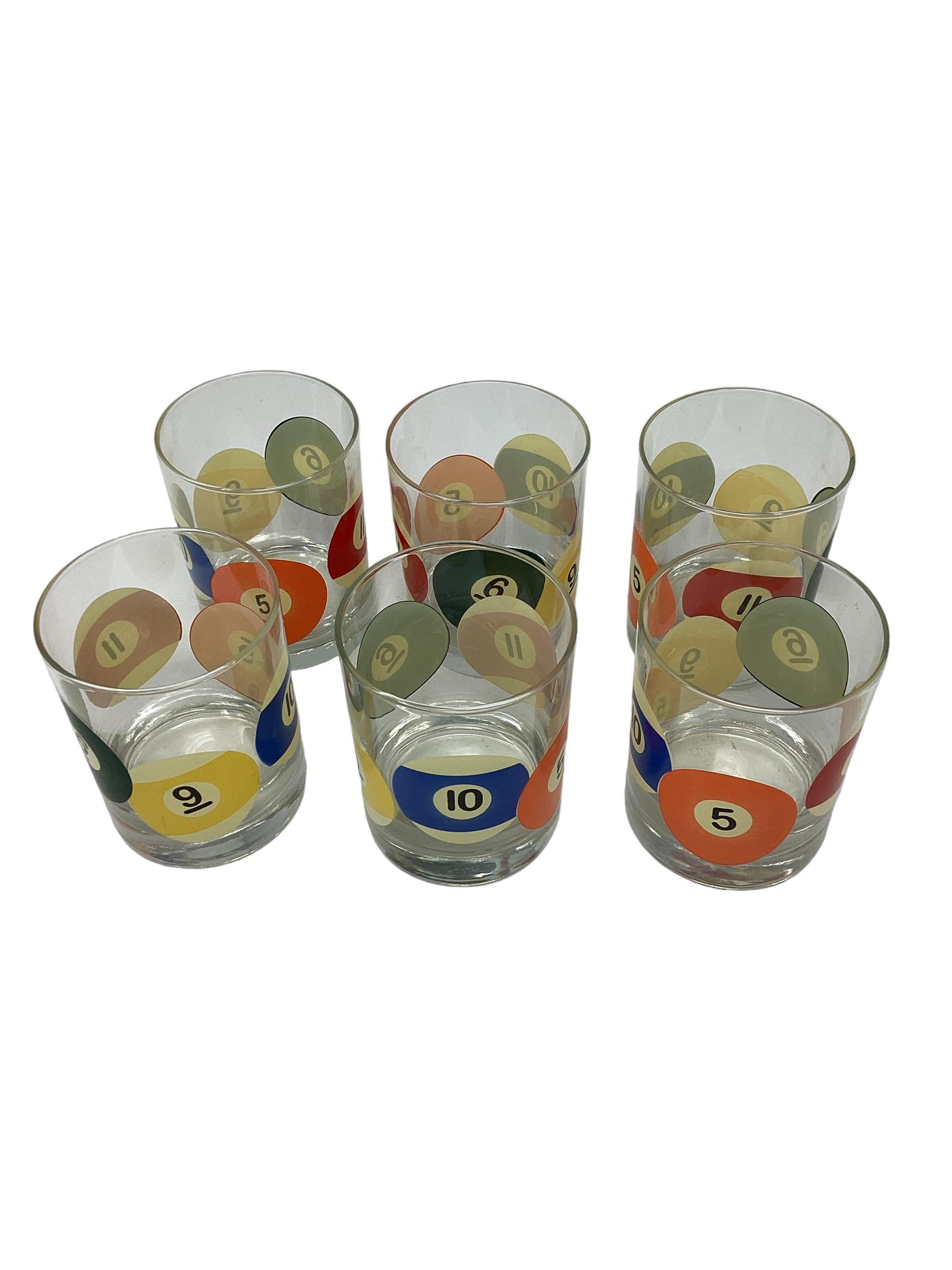 Mid-Century Modern Set of Six Libbey Vintage Billiards Rocks Glasses  For Sale