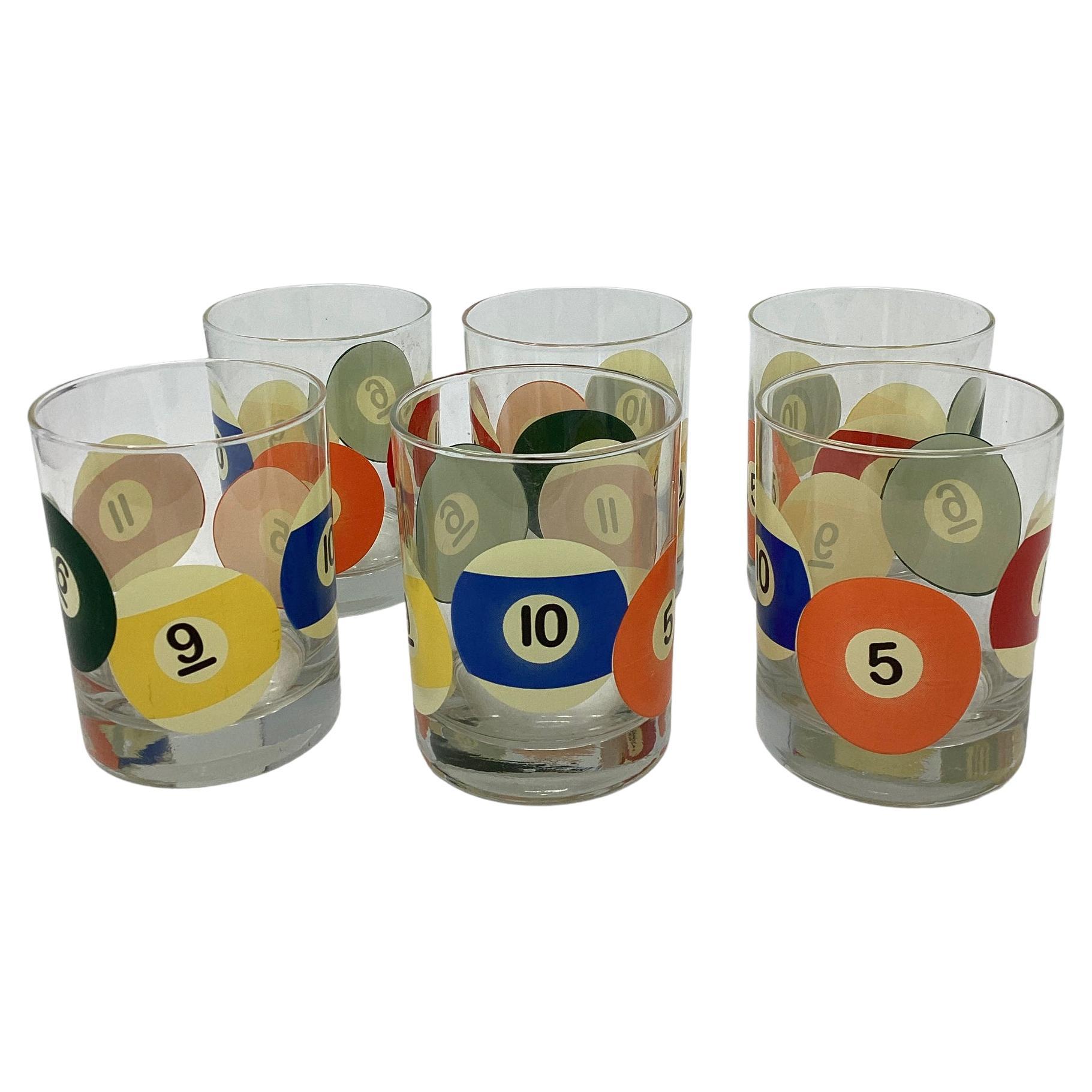 Set of Six Libbey Vintage Billiards Rocks Glasses 