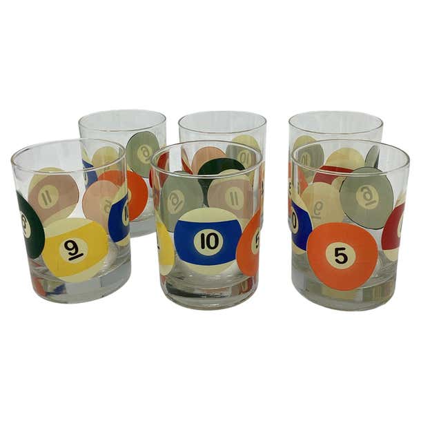 Set of Six Libbey Vintage Billiards Rocks Glasses For Sale at 1stDibs