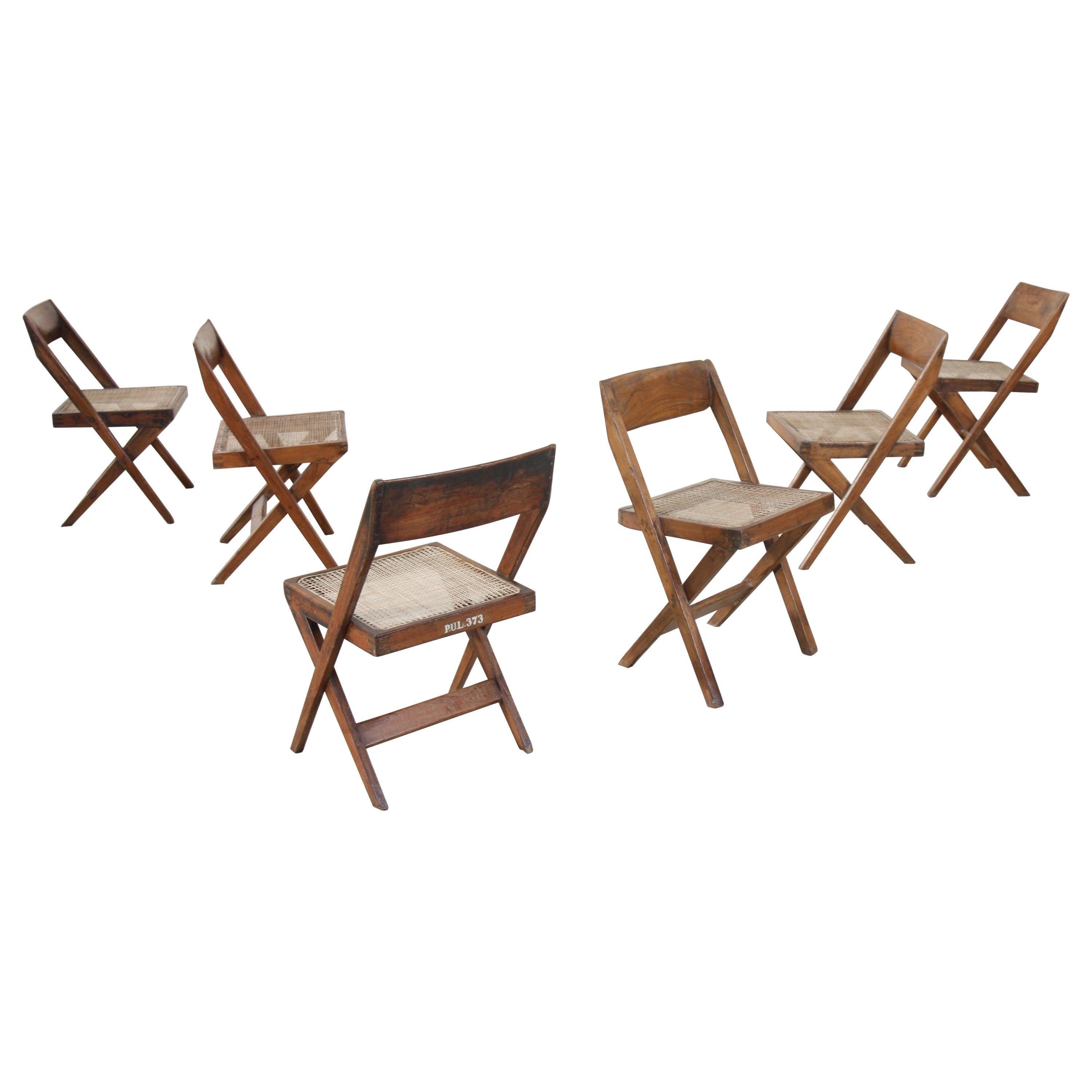 Set of Six Library Chairs by Pierre Jeanneret