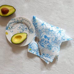 Set of Six Light Blue Linen Voile Napkins "Blue Summer" Design