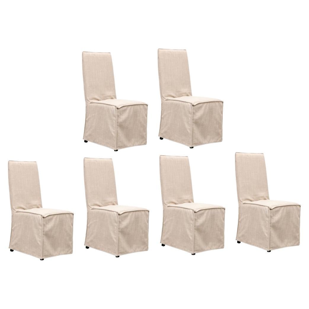 Set Of Six Lillian August Slip Covered Dining Side Chairs For Sale