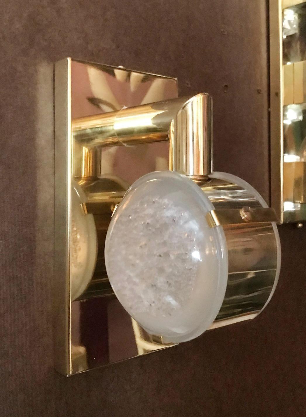 Set of Six Limited Edition Sconces W/ Double Frosted Murano Glass, circa 1990's In Good Condition For Sale In Los Angeles, CA