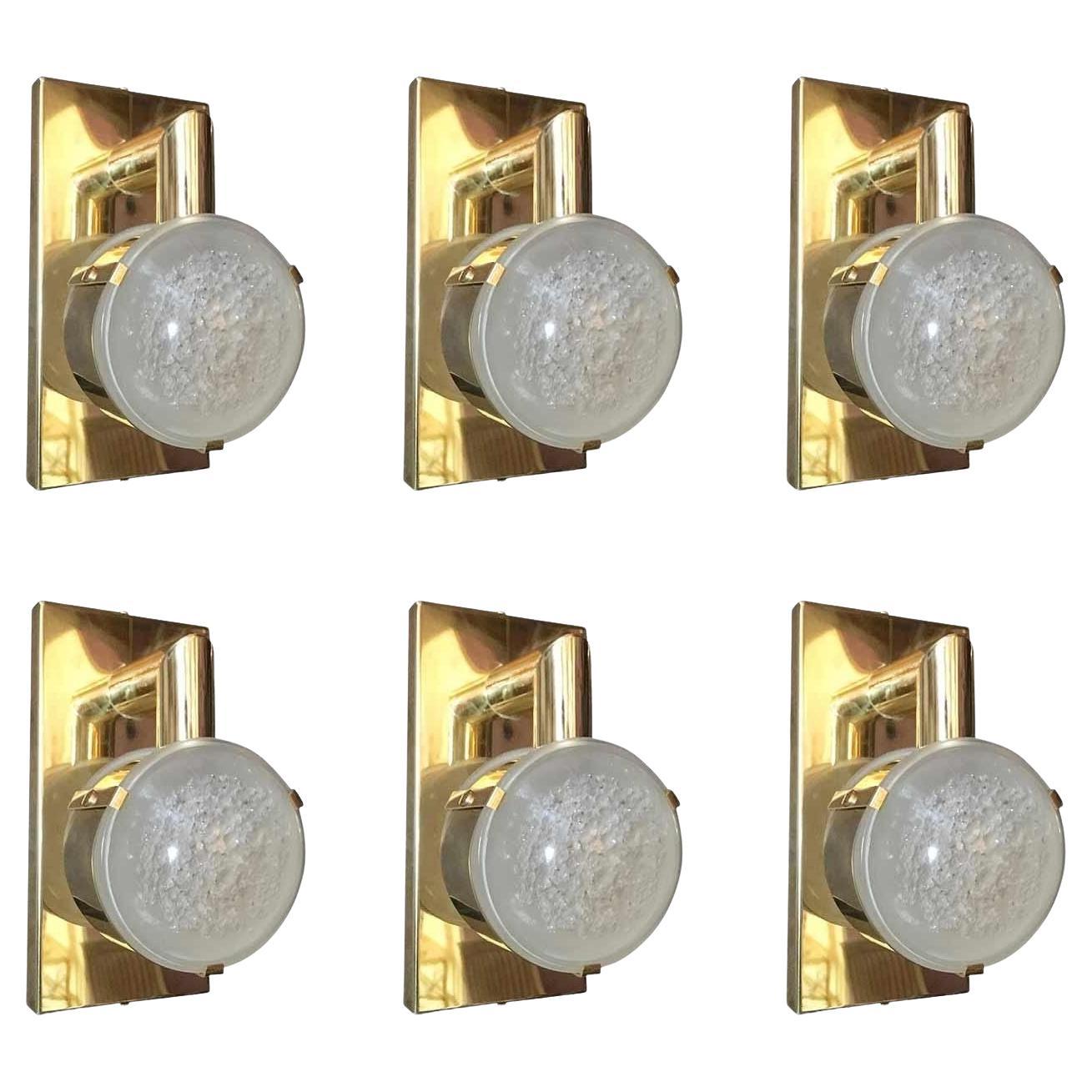 Set of Six Limited Edition Sconces W/ Double Frosted Murano Glass, circa 1990's For Sale