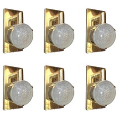 Set of Six Limited Edition Sconces W/ Double Frosted Murano Glass, circa 1990's