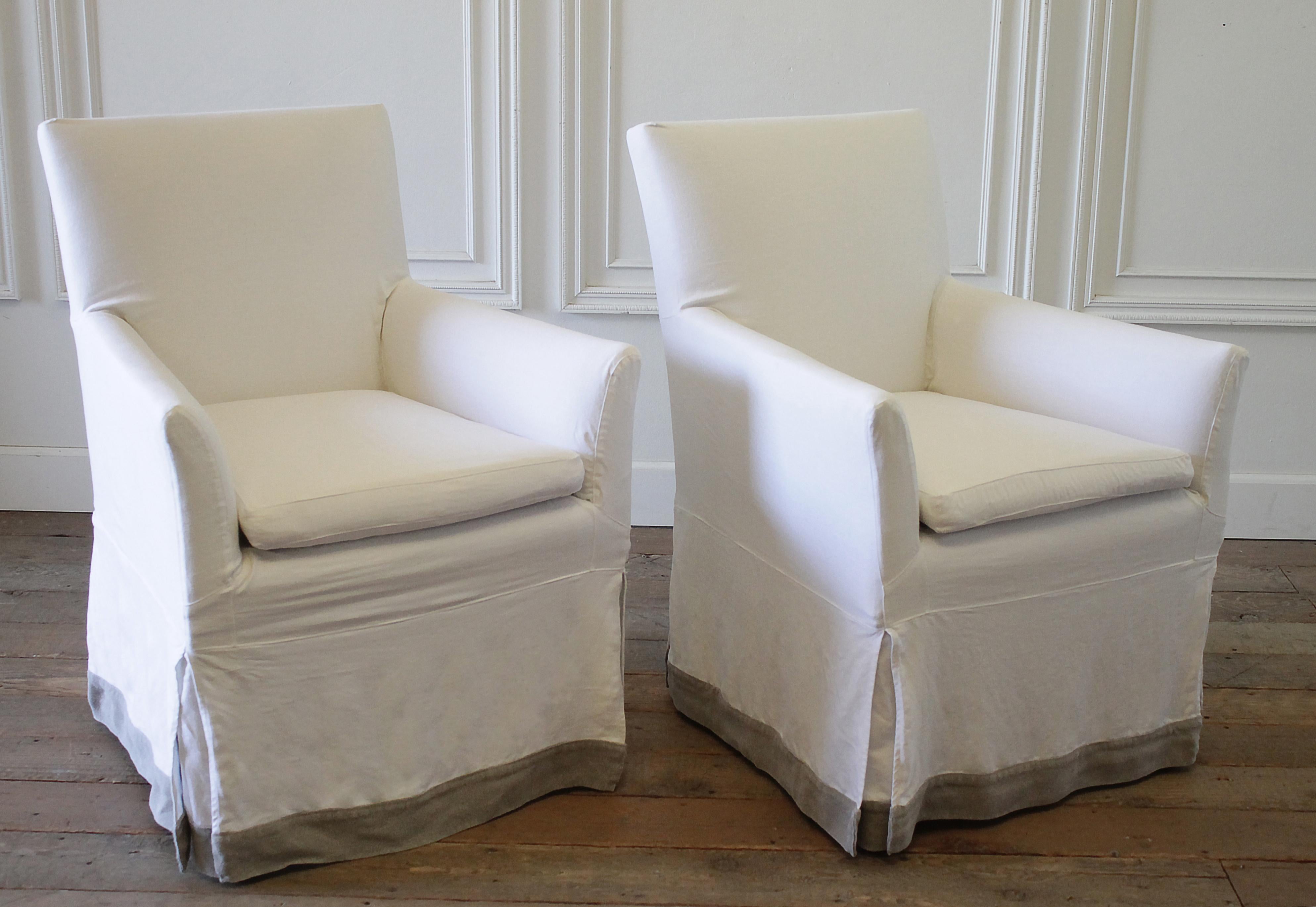 Set of Six Linen Slip Covered Armchairs 6