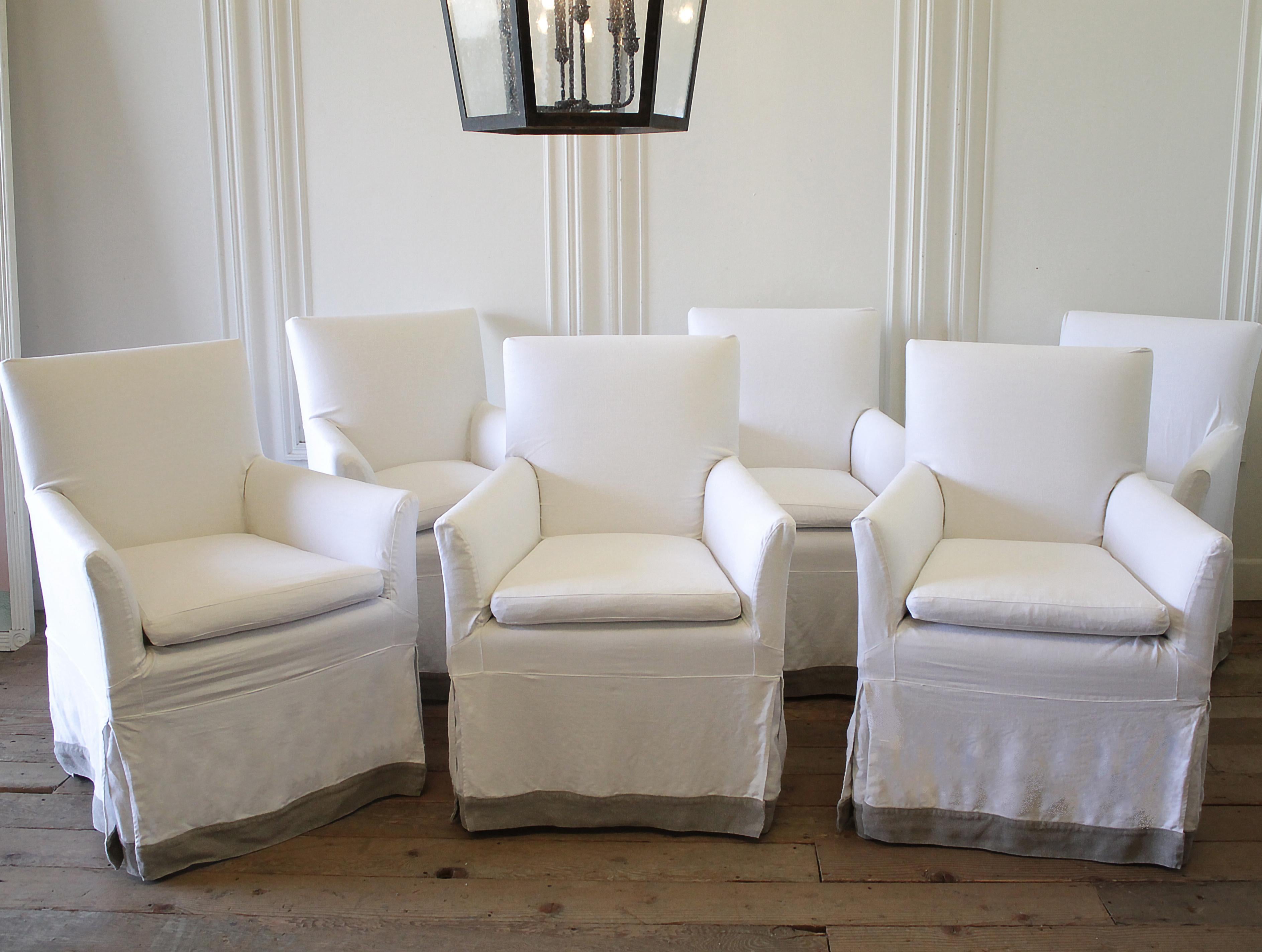 Modern Set of Six Linen Slip Covered Armchairs