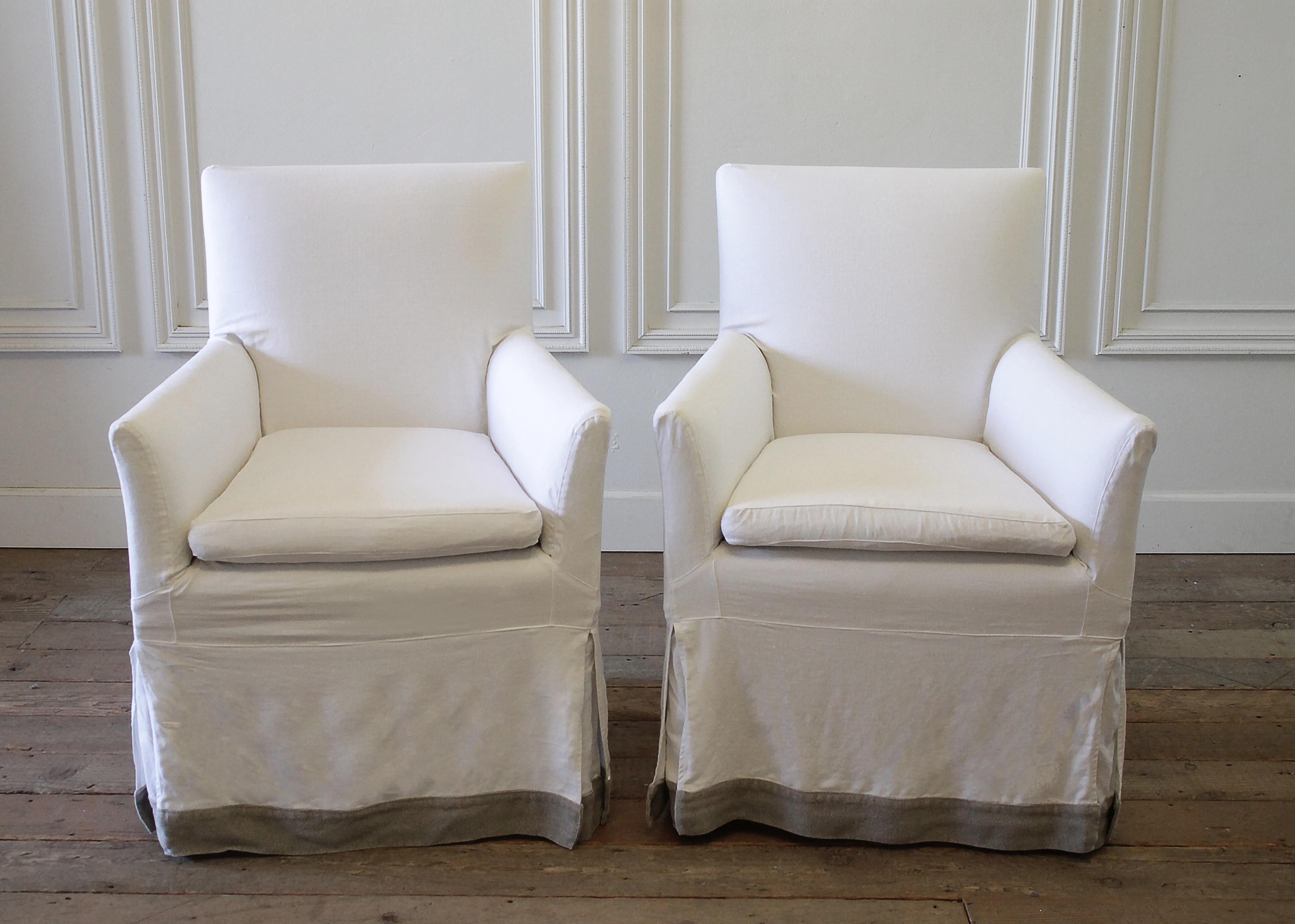 Set of Six Linen Slip Covered Armchairs In Good Condition In Brea, CA