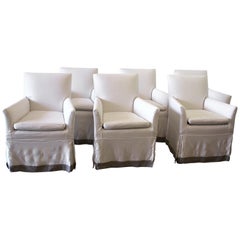 Set of Six Linen Slip Covered Armchairs