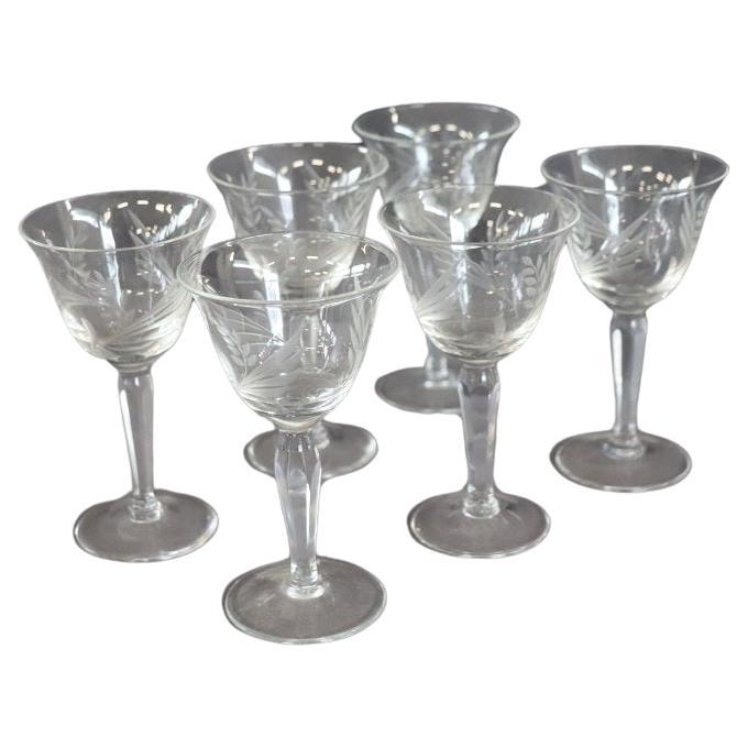 Set of Six Liqueur Crystal Glasses with Refined Decoration For Sale