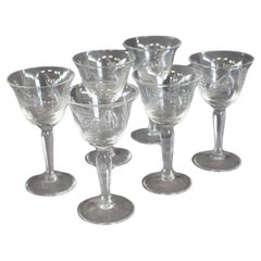 Set of Six Liqueur Crystal Glasses with Refined Decoration