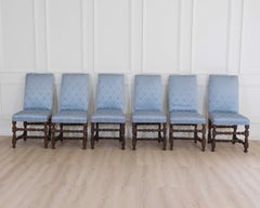 Set of Six Lombard Walnut Reel-Turned Dining Chairs, Early 18th Century