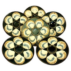 Set di sei piatti da ostriche Longchamp Majolica, Francia, CIRCA 1890